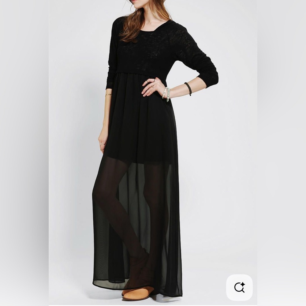 Urban Outfitters | Pins & Needles Black hooded Maxi sheer dress Gown